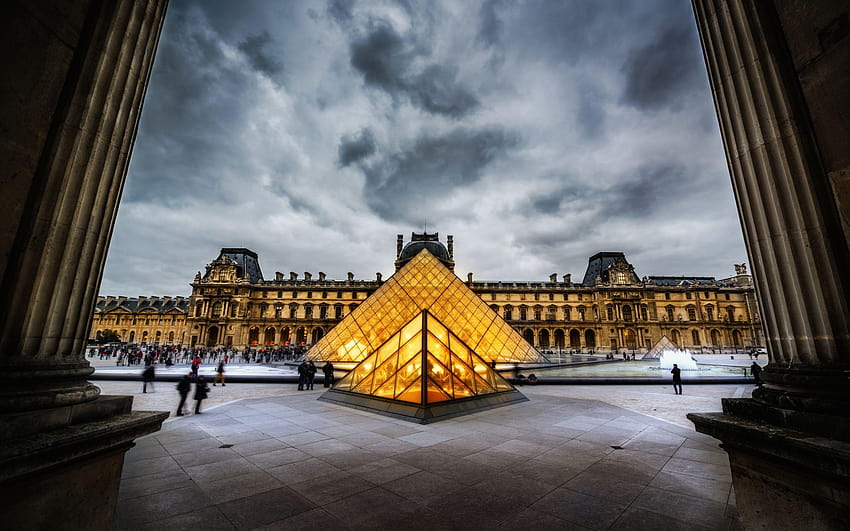 Лувърът Лувър Пирамида Сгради Париж, картини Лувър HD тапет