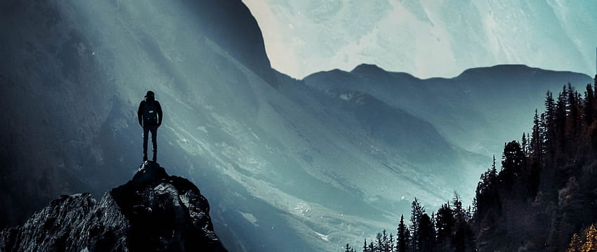 2560x1080 mountains, man, alone, illusion dual wide backgrounds HD wallpaper  | Pxfuel