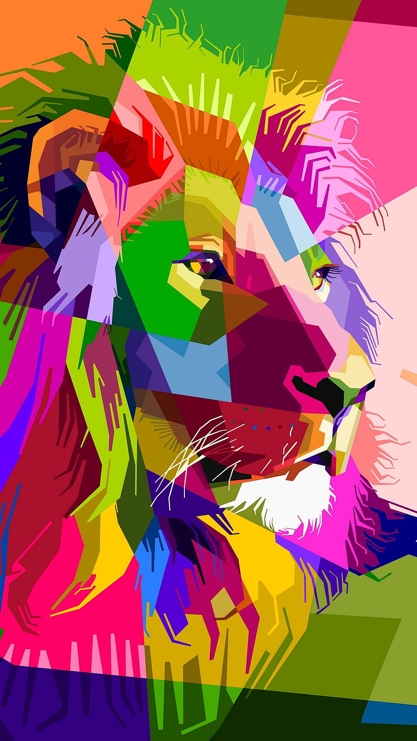 1440x2560 singa, seni, warna-warni, moncong q, seni singa wallpaper ponsel HD