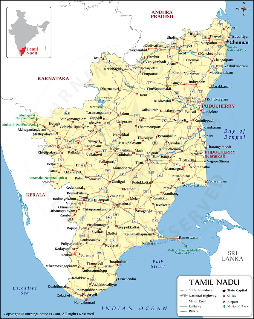 Tamil Nadu Map, Tamil Nadu State Map HD phone wallpaper