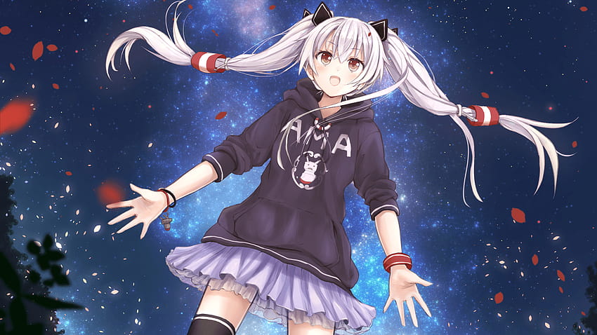 Amatsukaze in casual clothes in front of a starry sky HD wallpaper