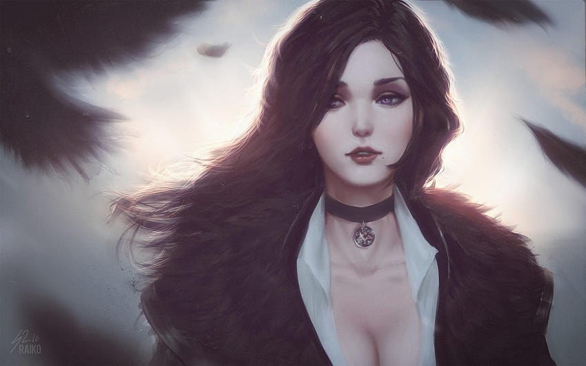 Weibliche Anime-Figur, Fankunst, Porträt, The Witcher, Anime braune Haut schwarze Haare HD-Hintergrundbild