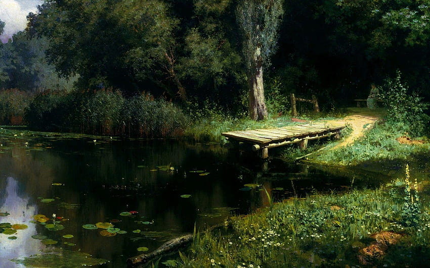 paintings, Piers, ponds, lakes, lily pads, Vasily Polenov :: HD wallpaper