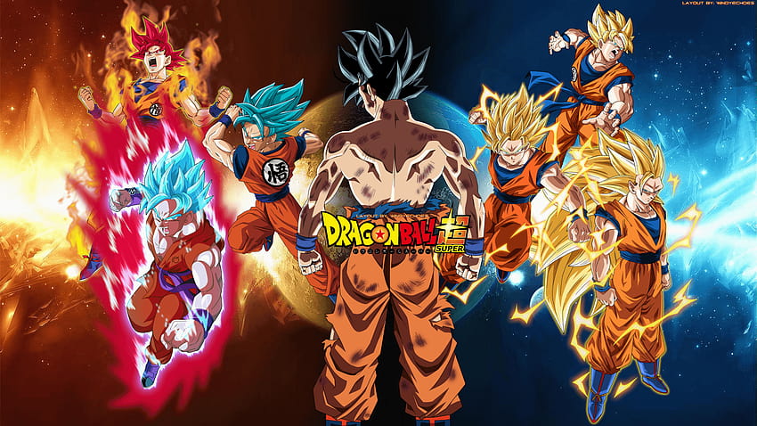 Just made this 4K Wallpaper featuring 10 Forms of Goku from DB