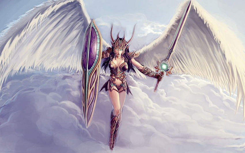 Anjo guerreiro voador : Widescreen : Alto, anjo segurando a espada papel de parede HD