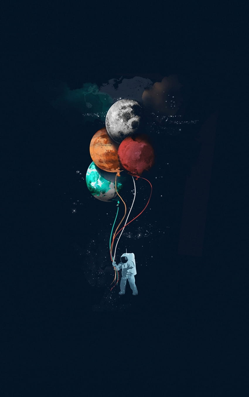 Astronaut, Luftballons, Weltraum, minimal, Kunst 840x1336, iPhone 5, iPhone 5s, iPhone 5c, iPod Touch, 840x1336, Hintergrund, 22187, Kunst minimalistisches Weltraum-iPhone HD-Handy-Hintergrundbild