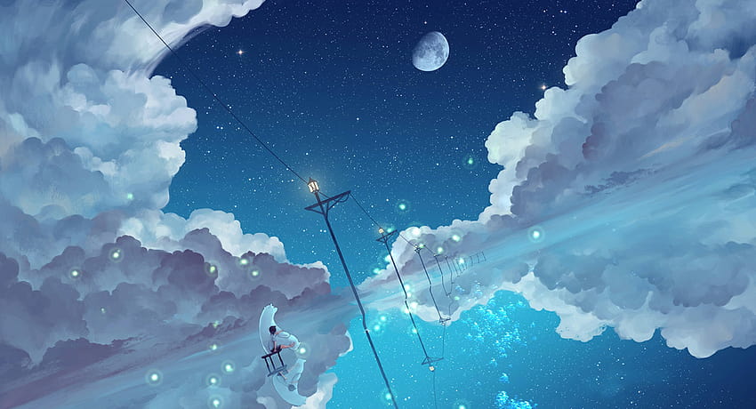 Premium Photo  Anime landscape the sky clouds stars stars the moon  the moon the moon