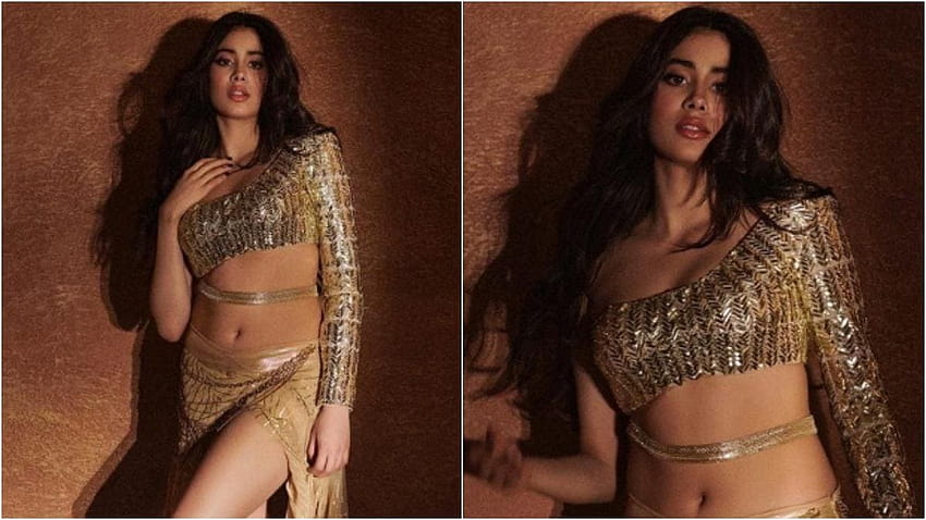 Janhvi Kapoor glitters in gold bralette and sheer skirt in Roohi song Nadiyon Paar HD wallpaper