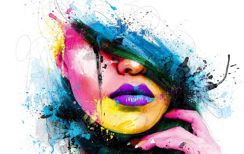 Artist Face Line Art with Colorful Abstract Brush Wallpaper Mural • Wallmur®