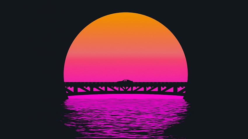 Outrun, Silhouette, Neon, Retro, Creative Graphics, retro sunset HD wallpaper