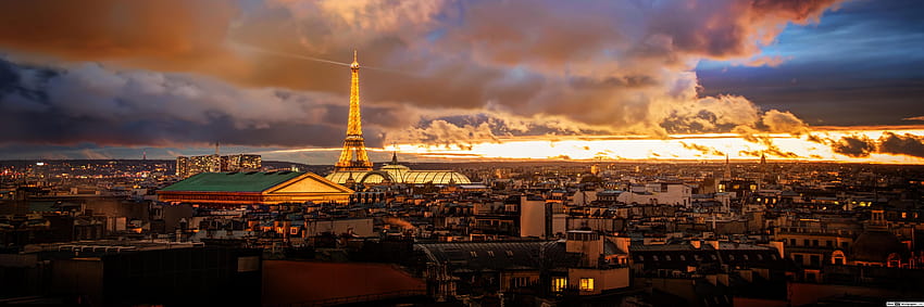 Sunset over Paris, 5120x1440 summer HD wallpaper