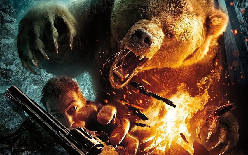 Cabela&Dangerous Hunts bear animals battle fire explosion weapons guns pistols dark horror scary creepy spooky, scary bear HD wallpaper