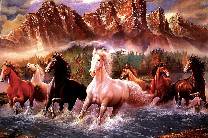 Seven Horses Painting 589 Fine Art Print, 7 Pferde HD-Hintergrundbild