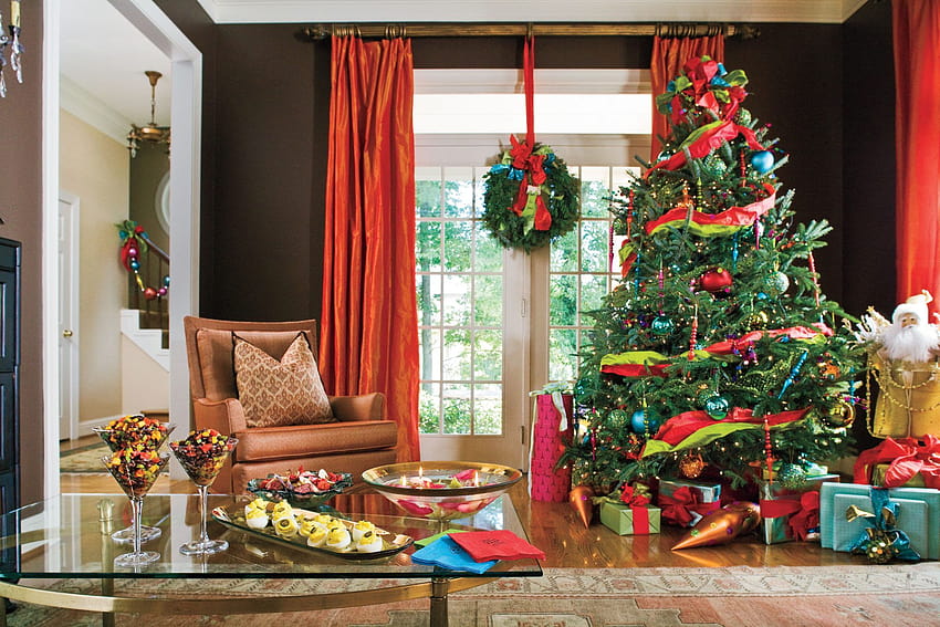 4 Ide Dekorasi Pohon Natal, pohon natal yang cerah Wallpaper HD