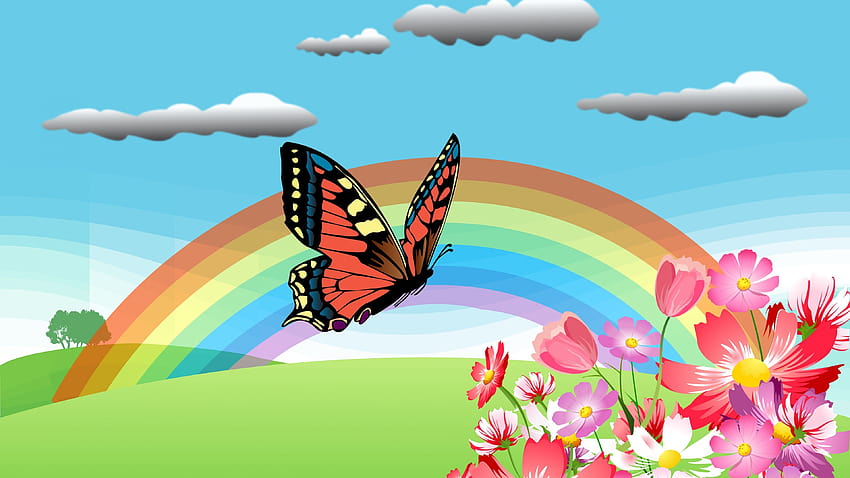 Artistic Butterfly Flower Rainbow Spring, spring rainbow HD wallpaper