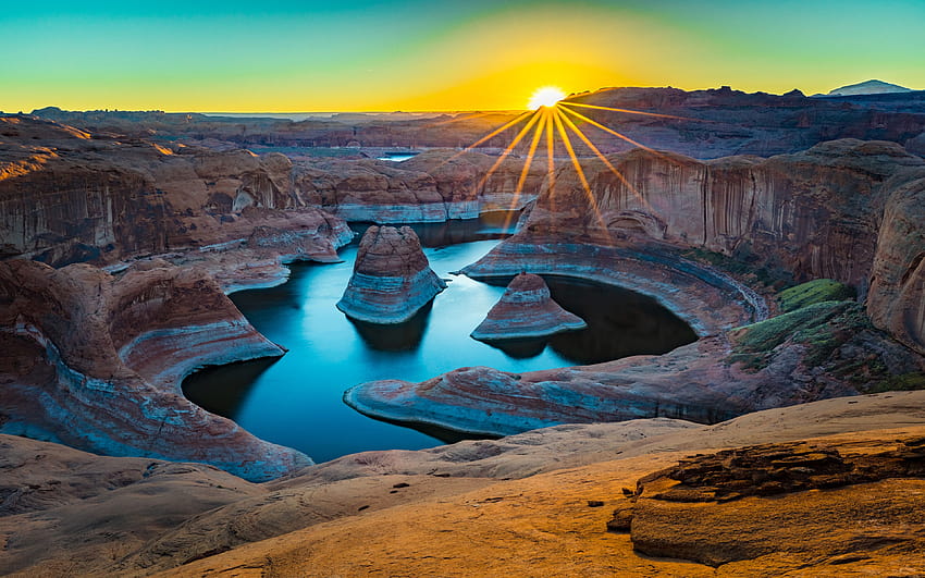 Sunrise Reflection Canyon Colorado River Lake Powell Escalante Utah United States Android For Your Or Phone : 13 HD wallpaper
