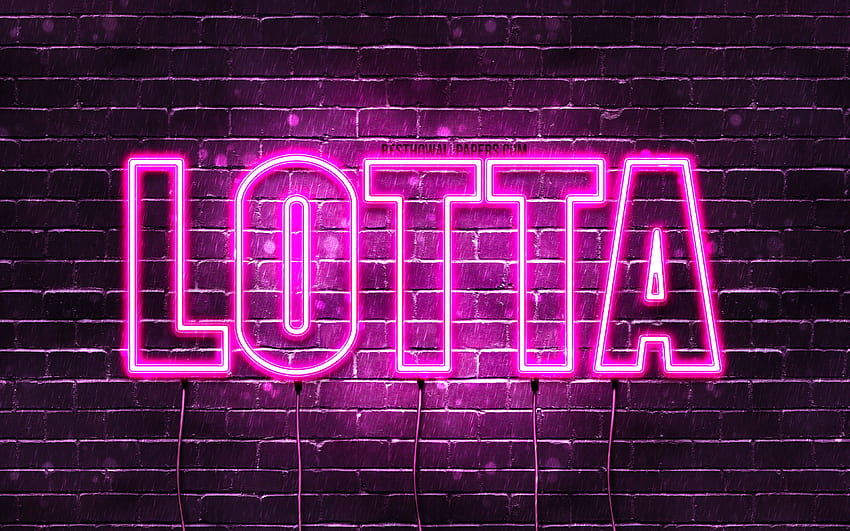 Lotta, with names, female names, Lotta name, purple neon lights, Happy Birtay Lotta, popular german female names, with Lotta name with resolution 3840x2400. High Quality HD wallpaper