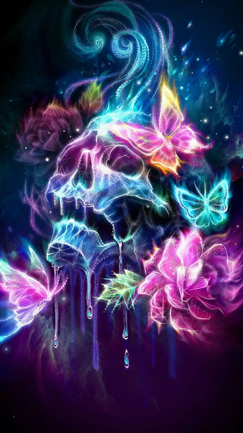 Arte de caveira ou borboleta neon, porque não os dois estilos. Neon exclusivo, mulheres negras e borboletas roxas Papel de parede de celular HD