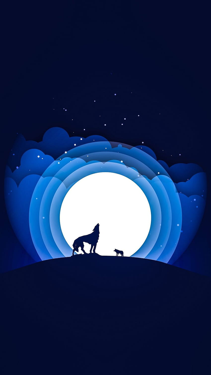 Wolf Moon iPhone, serigala bulan minimalis wallpaper ponsel HD