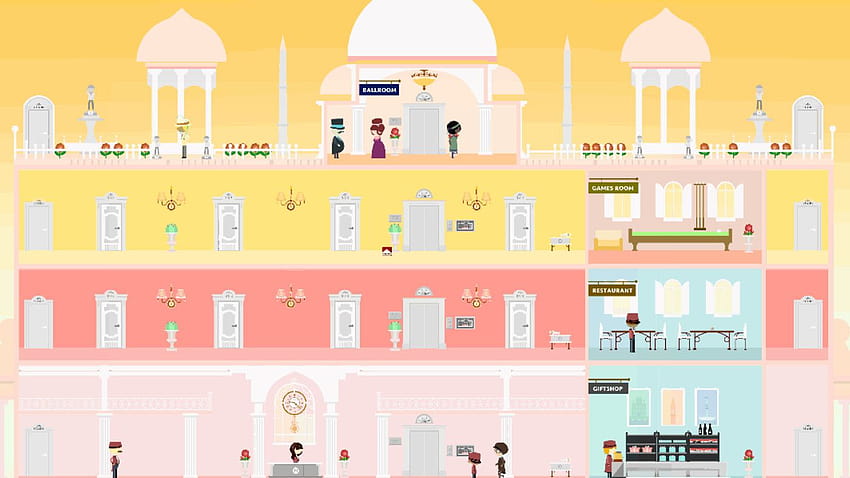 This computer game takes you into Wes Anderson's Grand Budapest Hotel HD wallpaper
