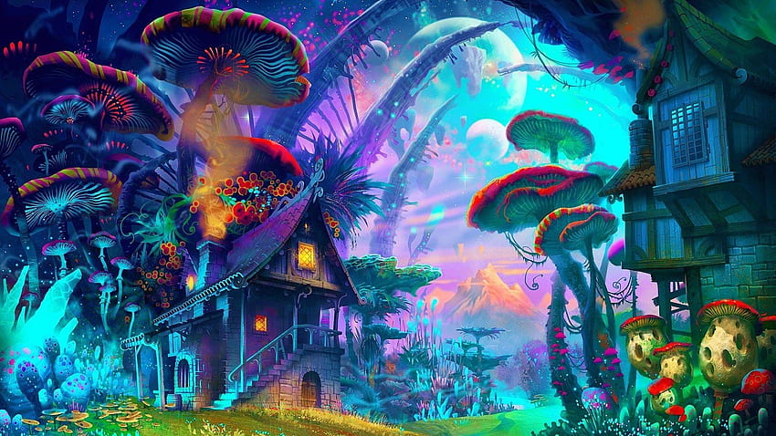 General 1920x1080 fantasy art drawing nature psychedelic colorful, psychedelic mushrooms HD wallpaper