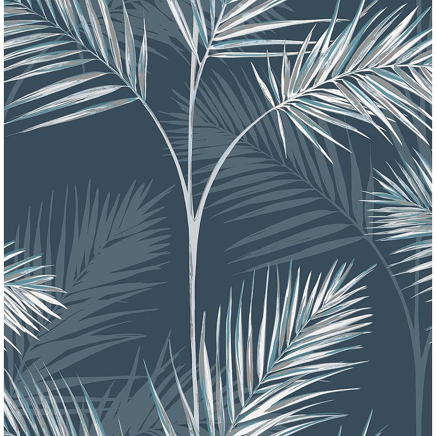 Fine Decor South Beach Navy Fronds Navy Sample, palm tree leaves HD phone wallpaper