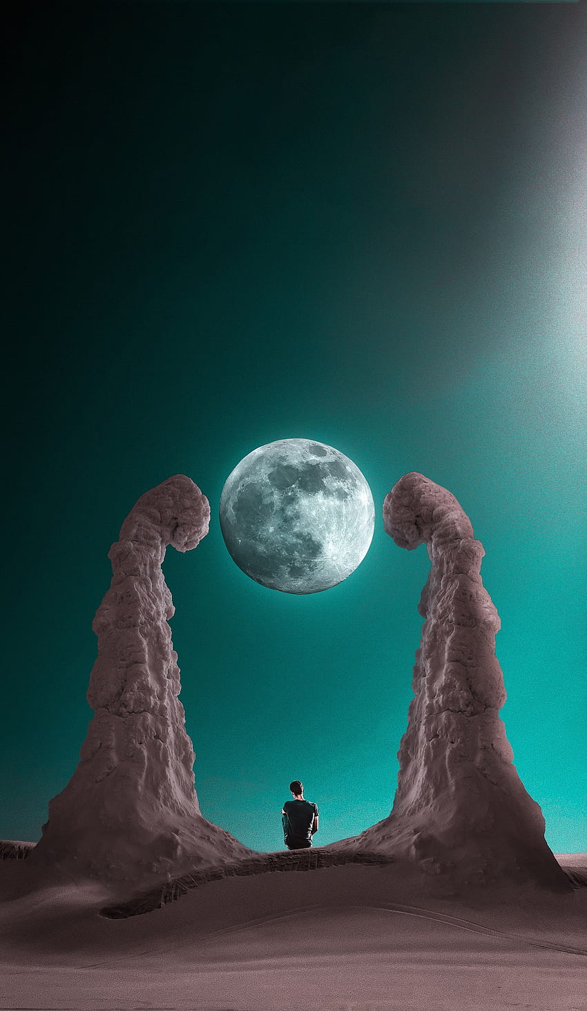 stock of Alone Boy, blue sky, crescent moon, moon and boy HD phone wallpaper