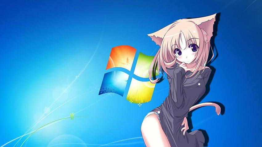Anime cat girl con s de windows7 fondo de pantalla
