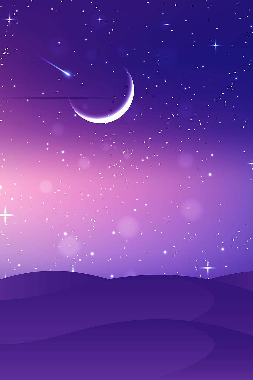 Purple Moon and Stars, purple aesthetic night sky HD phone wallpaper