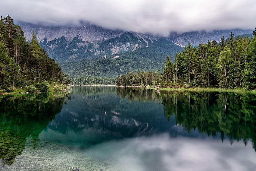 2949914 / graphy landscape nature overcast lake reflection forest mountains summer germany HD wallpaper