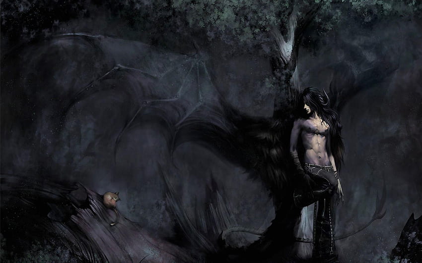 Boy A Demon Horns Wings Dark Cat Forest Graphic 1360101, przystojny mroczny anime Tapeta HD