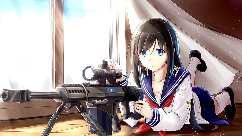 dziewczyna, anime, automat, pistolety, mundury Anime, słodkie pistolety anime Tapeta HD