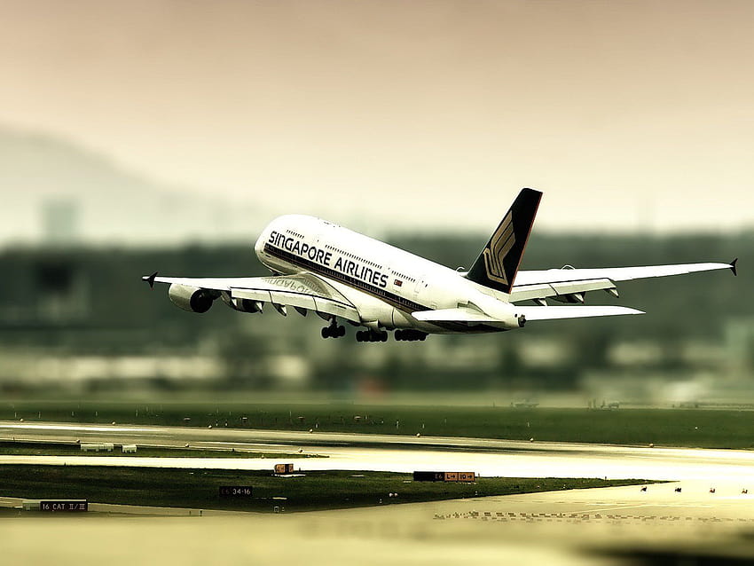tilt shift, Aereo passeggeri, A380 ... im Sfondo HD