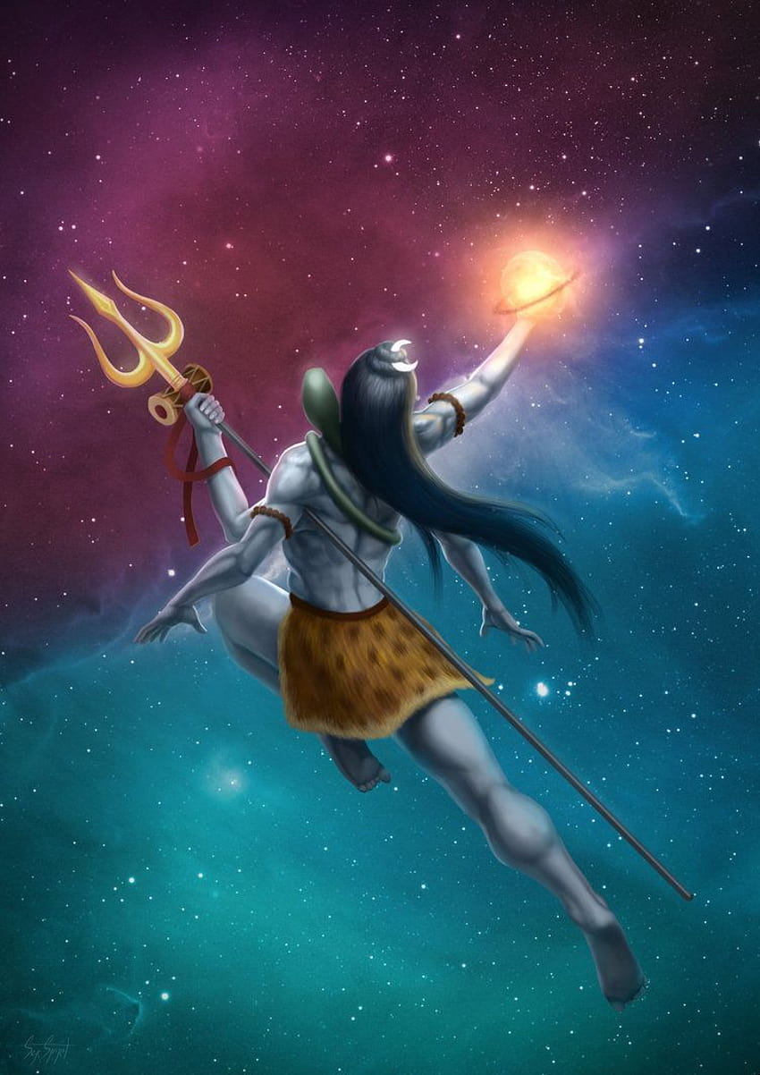 Anime Shiva blue aura male hindu god