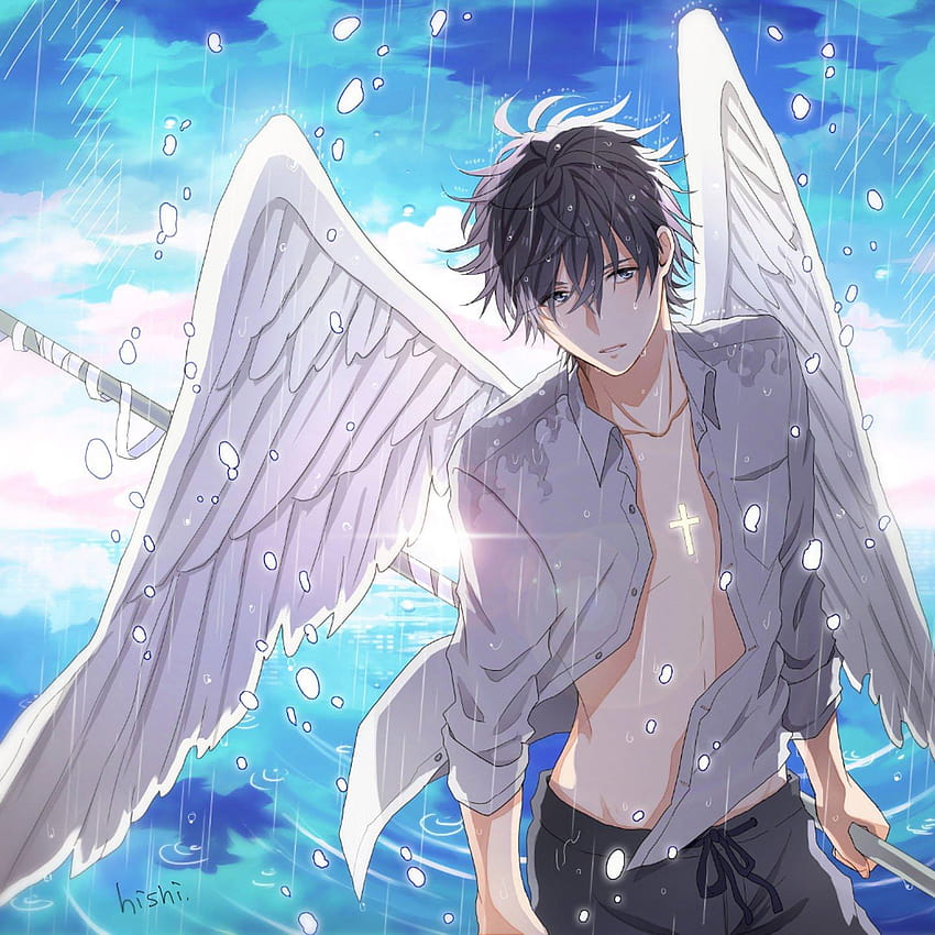 Anjo anime boy asas cabelo curto, anjos anime boy Papel de parede de  celular HD