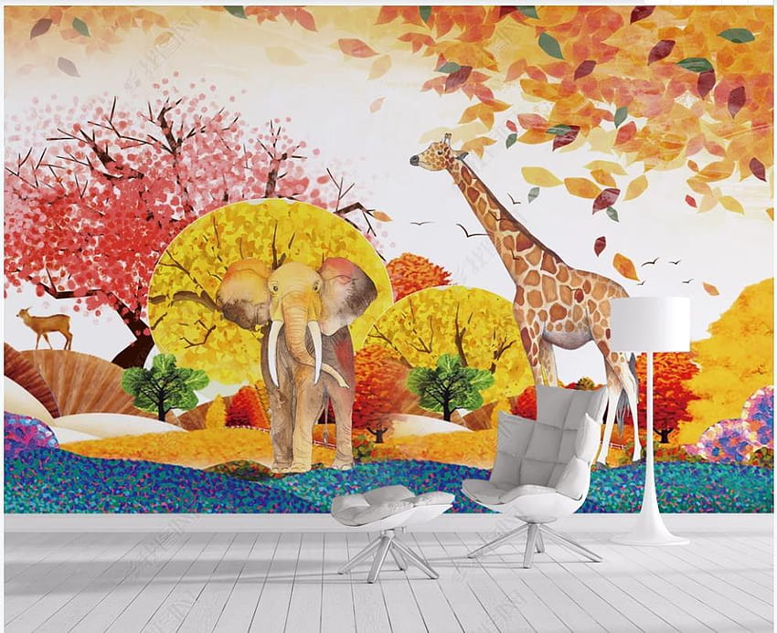 Custom For Walls 3 D Cartoon European Hand Painted Tree Landscape Cartoon Animal Backgrounds Wall Paper Mural Decoration Canada 2021 From Zhu77, CAD $$11.26 HD wallpaper