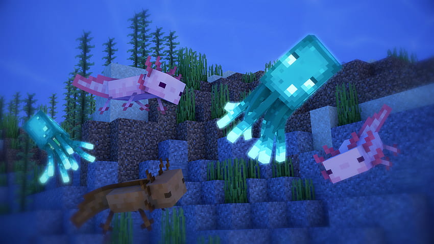 Minecraft Glow Squid and Axolotl 1.17 FUN Yay : Minecraft, glow squid minecraft HD wallpaper