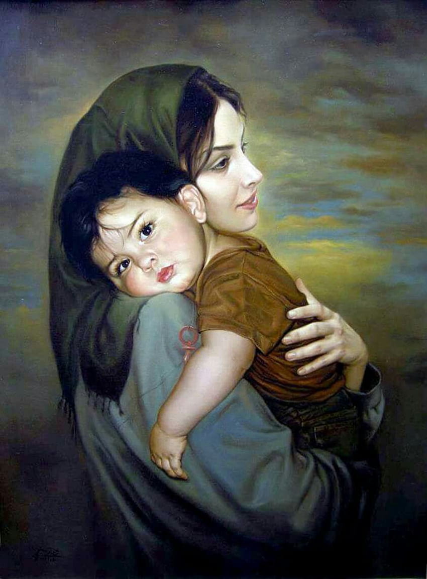 Malowanie @@@@, malowanie matki i dziecka Tapeta na telefon HD