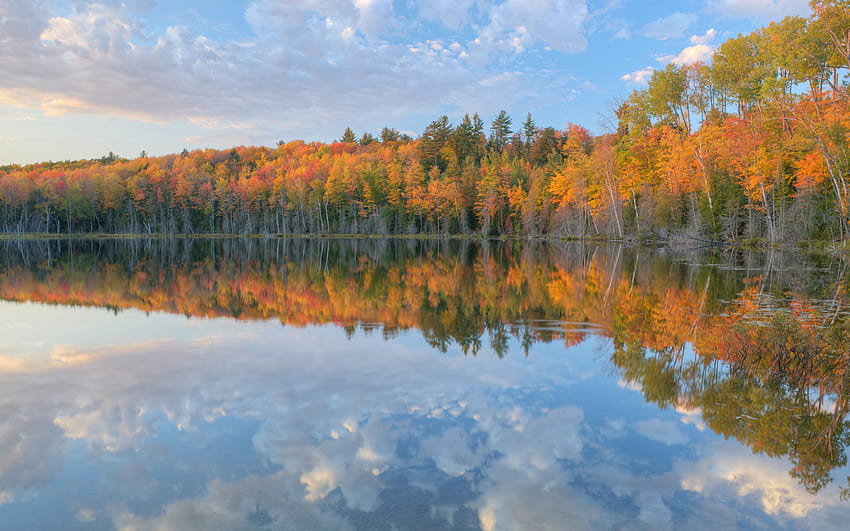 Autumn Scout Lake Michigan's Upper Peninsula Usa Árboles de colores otoñales con hojas amarillas y rojas Hermosas nubes Reflejo en el agua tranquila del lago Paisaje: 13 fondo de pantalla