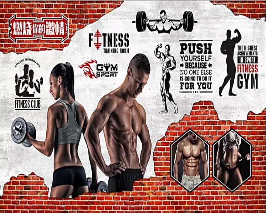 Personnalisé 3d murale rétro brique mur muscles exercice fitness club mur arrière-plans décoratif décor à la maison, affiche de gym Fond d'écran HD