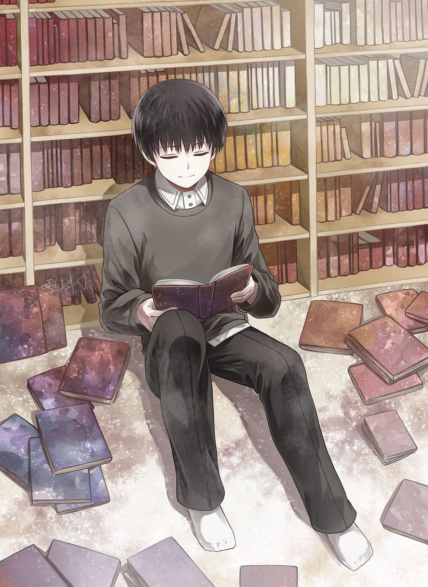 1 Anime Boy Reading Book HD 전화 배경 화면