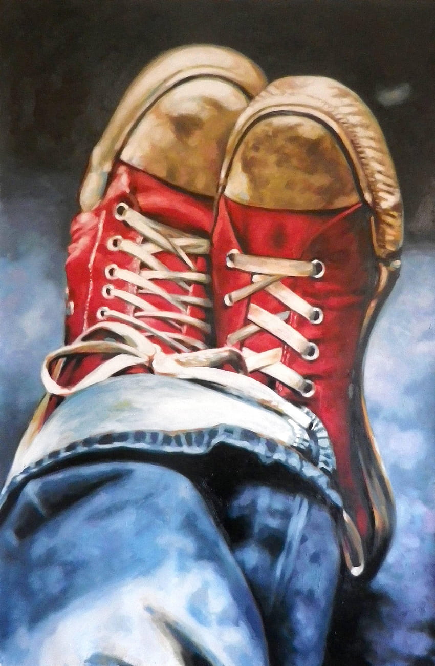 ความงาม ศิลปะ ศิลปิน Thomas Saliot วาดรองเท้าสีน้ำมัน คอนเวิร์สสีแดง ออลสตาร์ วอลล์เปเปอร์โทรศัพท์ HD