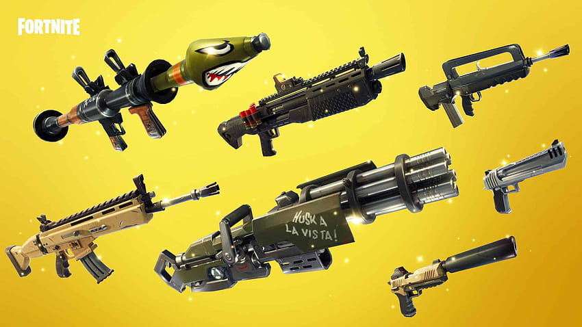 Fortnite People with Guns on Dog, heavy weapons HD wallpaper