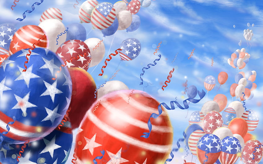 4 July Independence Day Usa Celebration Balloon Motifs Of American Flag For Mobile And Tablet 1920x1200 : 13, red white blue balloons HD wallpaper