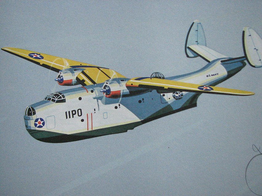 1940 年代のビンテージ WW2 ジャフィー マーティン PBM マリナー飛行機ポスター プリント、 高画質の壁紙