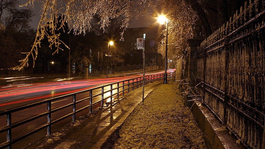night, paths, lanterns, roads, street :: HD wallpaper