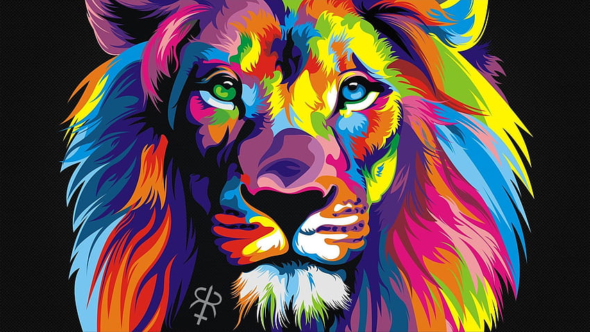 Leone colorato, leone con i colori Sfondo HD