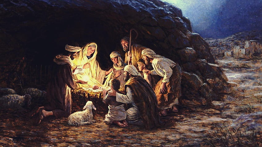 El nacimiento de Cristo pintura digital, Jesucristo, madre maría niño jesús navidad fondo de pantalla