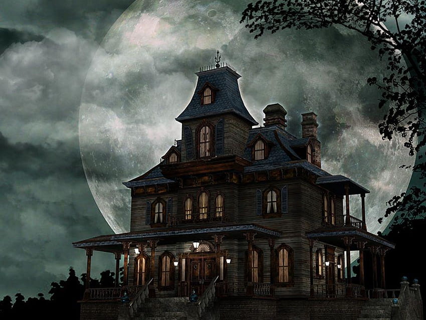 halloween backgrounds, halloween creepy house HD wallpaper