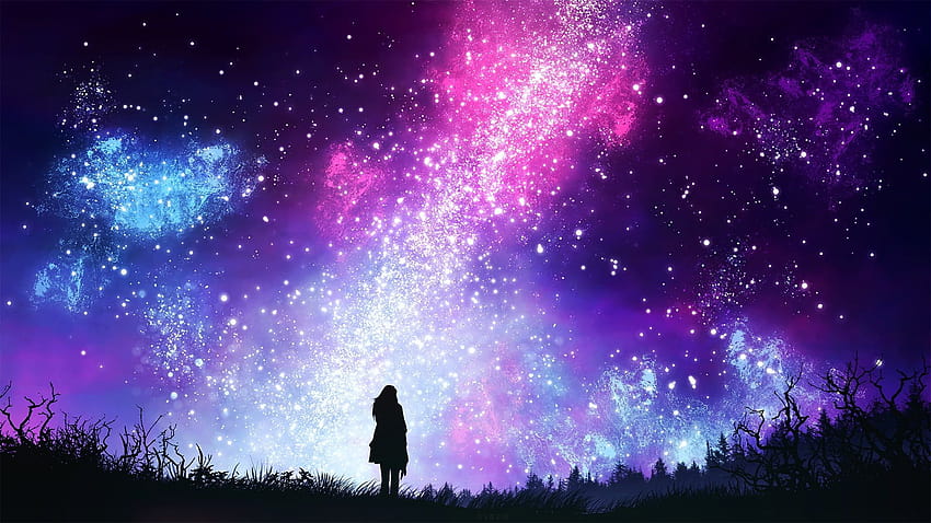pink, purple, and blue galaxy stars the sky by kvacm, women night sky HD wallpaper